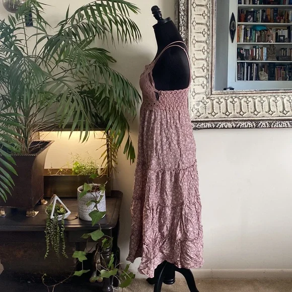 Dusty Rose Lace Floral Midi Dress Adjustable Spaghetti Straps - Picture 6 of 8